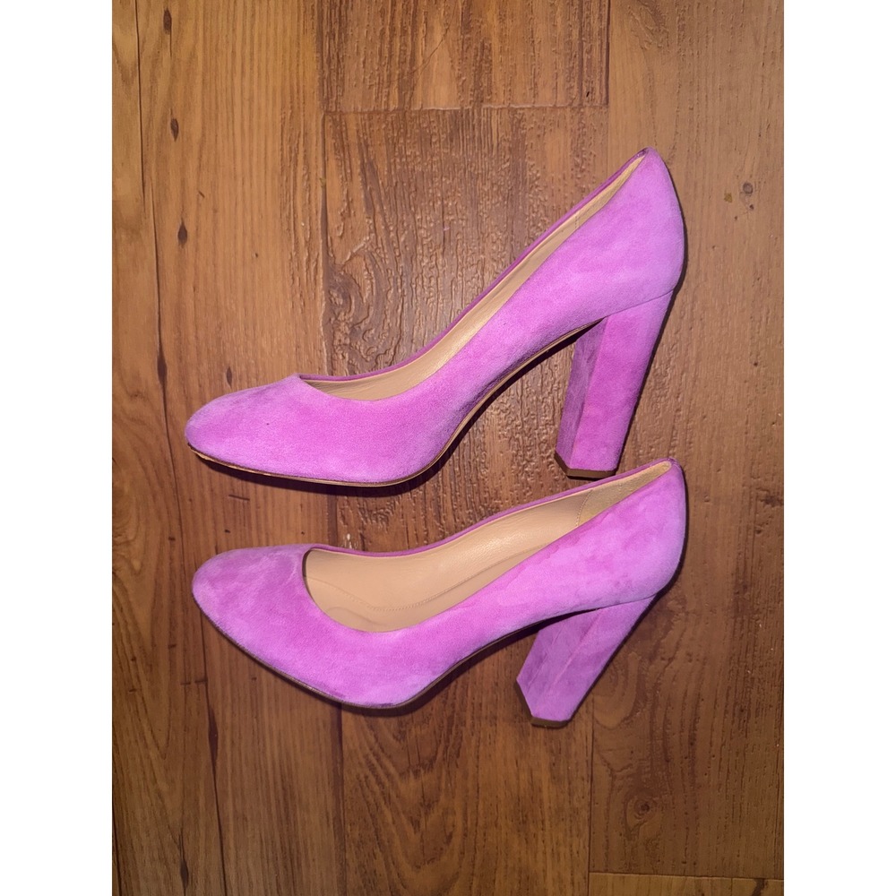 J.Crew Bright Fuchsia Suede Round Toe Block Heel Pumps Made in Italy 9.5 2930